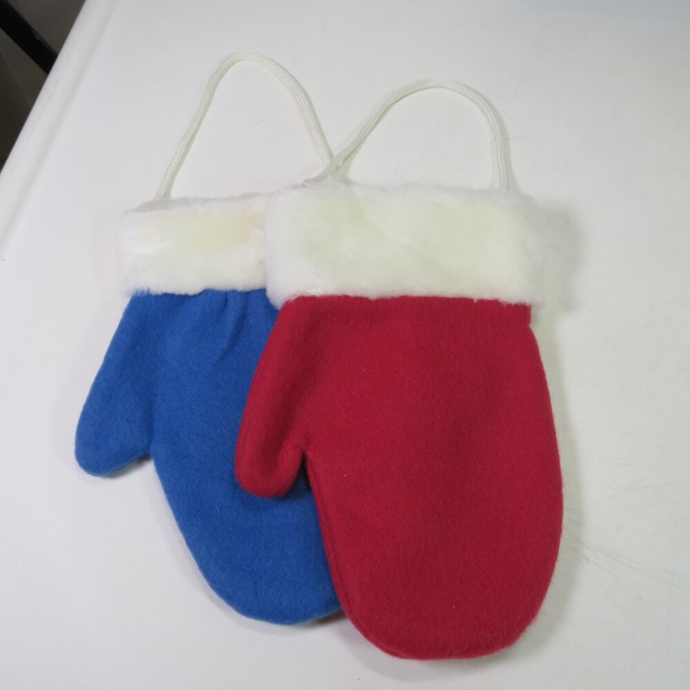 Fleece (2) Mitten STOCKINGS for Christmas Winter Decor w hanger 11" tall